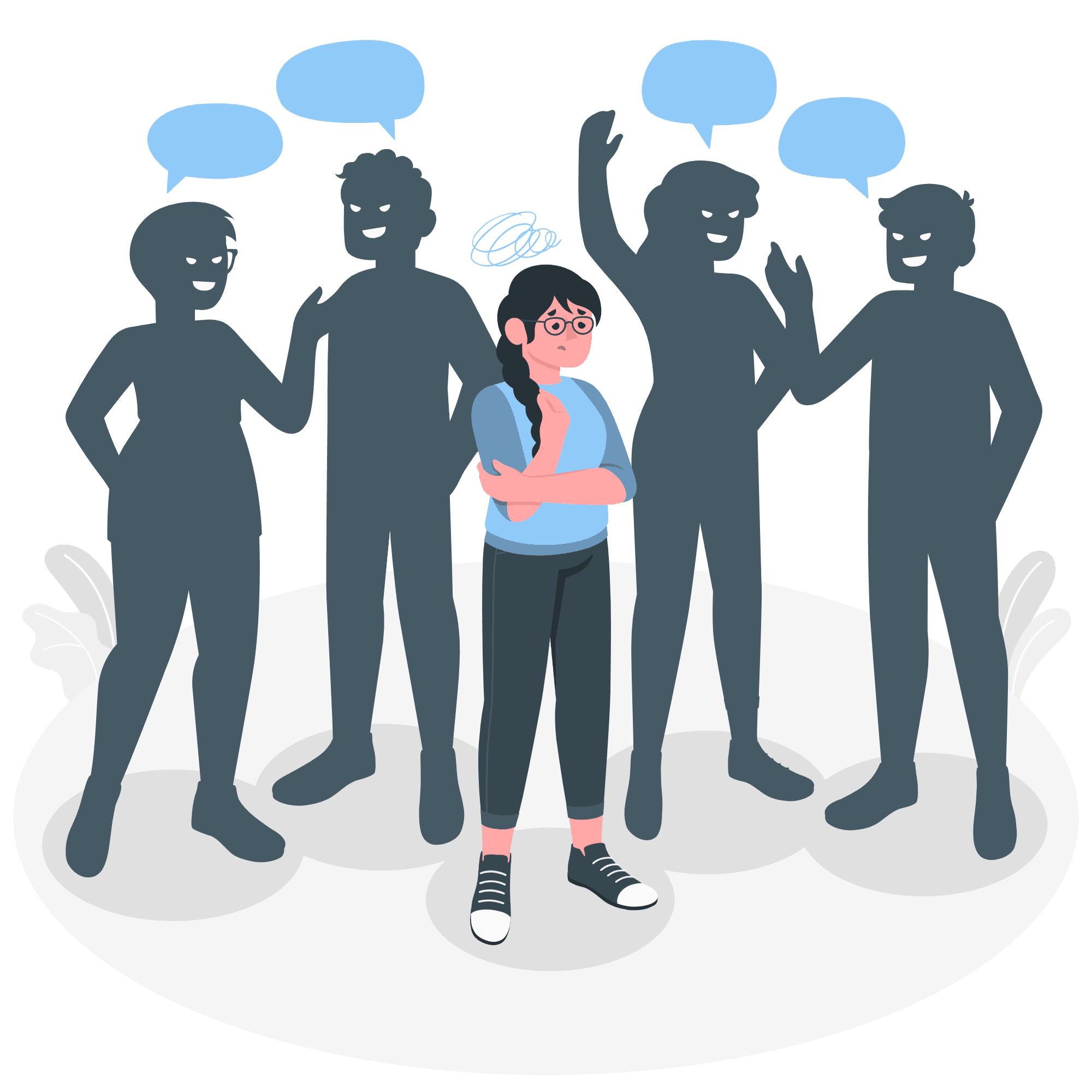 A girl having Social Phobia Disorder while in Public group of friends