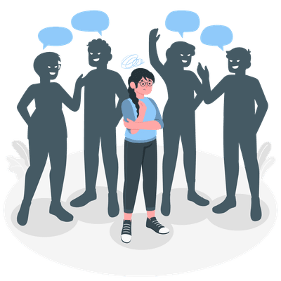 A girl having Social Phobia Disorder while in Public group of friends